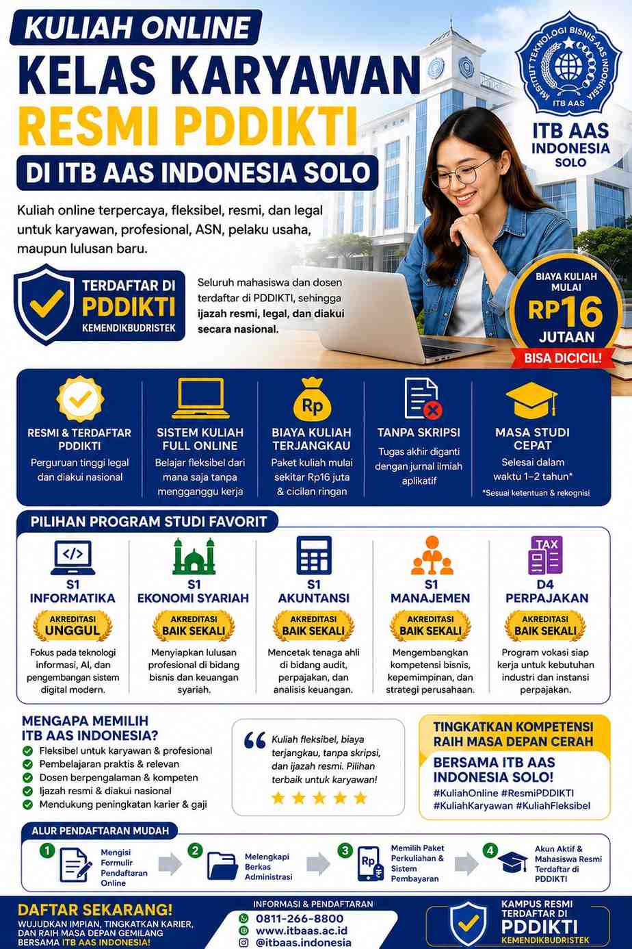 Program Kuliah Online Solo Resmi PDDIKTI di ITB AAS Indonesia Kelas Karyawan Tanpa Skripsi