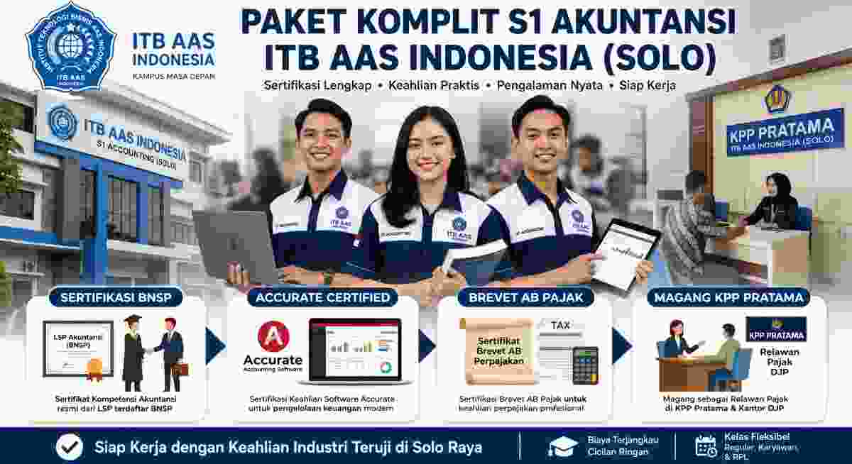 ITB AAS Indonesia hadir sebagai salah satu pilihan kuliah akuntansi terbaik di Solo Raya dengan konsep pendidikan berbasis kompetensi dan kesiapan kerja