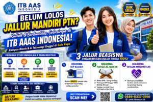 Mahasiswa ITB AAS Indonesia di depan kampus modern dengan informasi beasiswa KIP Kuliah, Tahfidz, dan Yayasan Amaliyah Ilmi sebagai solusi kuliah berkualitas bagi calon mahasiswa yang belum lolos jalur mandiri PTN.
