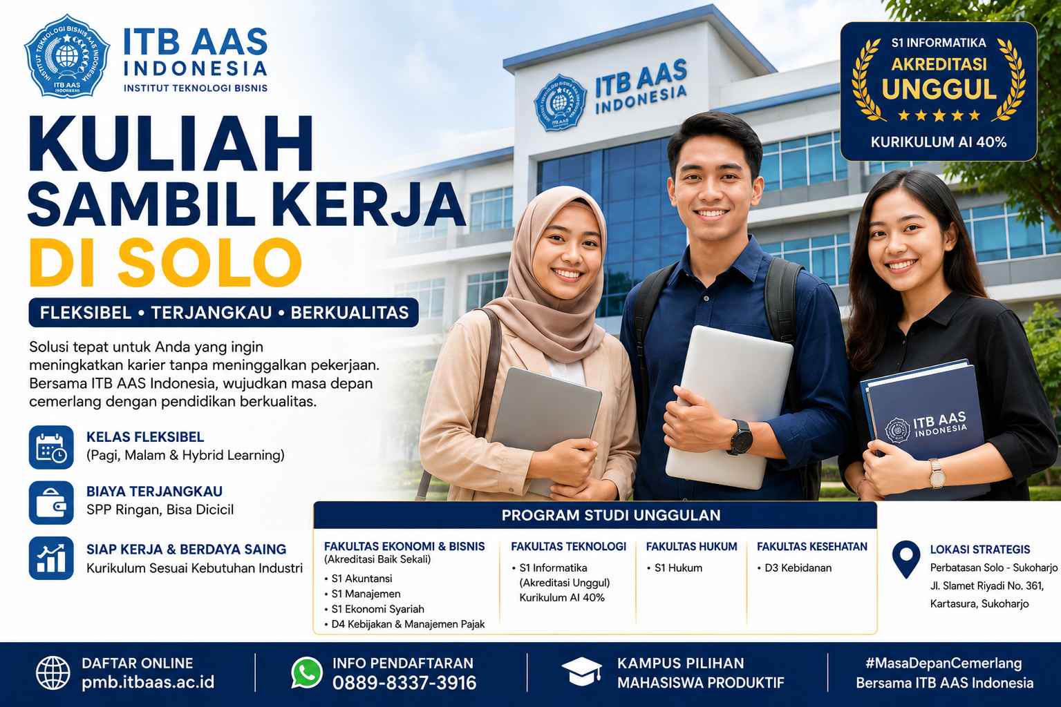 Mahasiswa ITB AAS Indonesia mengikuti kuliah sambil kerja di Solo dengan sistem kelas fleksibel dan program studi unggulan.
