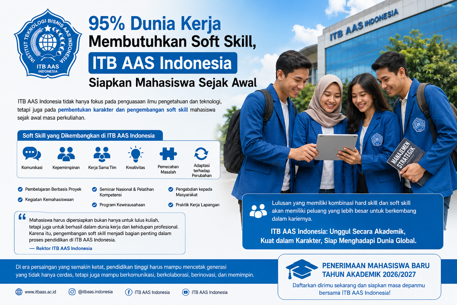 Nilai akademik yang tinggi tidak lagi menjadi satu-satunya faktor penentu kesuksesan seseorang di dunia kerja. Berbagai penelitian dan survei ketenagakerjaan menunjukkan bahwa perusahaan saat ini semakin menaruh perhatian pada kemampuan non-teknis atau soft skill seperti komunikasi, kepemimpinan, kerja sama tim, kreativitas, kemampuan memecahkan masalah, dan adaptasi terhadap perubahan.