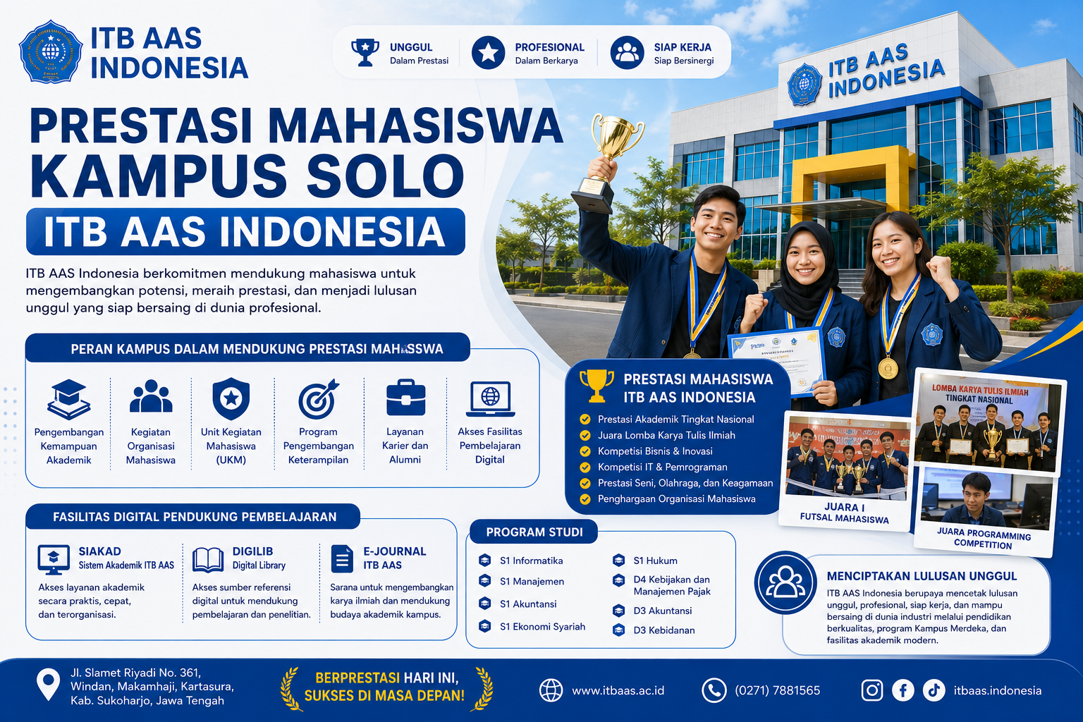 ITB AAS Indonesia mendukung prestasi mahasiswa kampus Solo melalui fasilitas modern, UKM, pembelajaran digital, dan pengembangan karier.