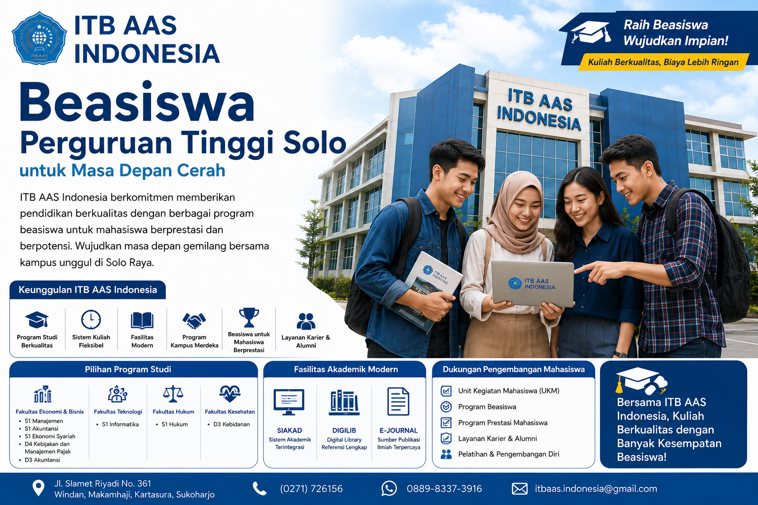Temukan peluang beasiswa perguruan tinggi Solo di ITB AAS Indonesia dengan program unggulan, dan dukungan pengembangan karier.