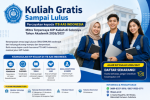 Menjelang penerimaan mahasiswa baru Tahun Akademik 2026/2027, minat masyarakat terhadap perguruan tinggi swasta (PTS) yang menyediakan akses Kartu Indonesia Pintar (KIP) Kuliah di wilayah Solo Raya, termasuk Solo dan Sukoharjo, terus meningkat. Menjawab kebutuhan tersebut, Institut Teknologi Bisnis AAS Indonesia (ITB AAS Indonesia) hadir sebagai salah satu pilihan perguruan tinggi swasta yang menyediakan kesempatan bagi calon mahasiswa untuk mengikuti program KIP Kuliah Tahun Akademik 2026/2027, sesuai dengan ketentuan dan kuota yang tersedia.